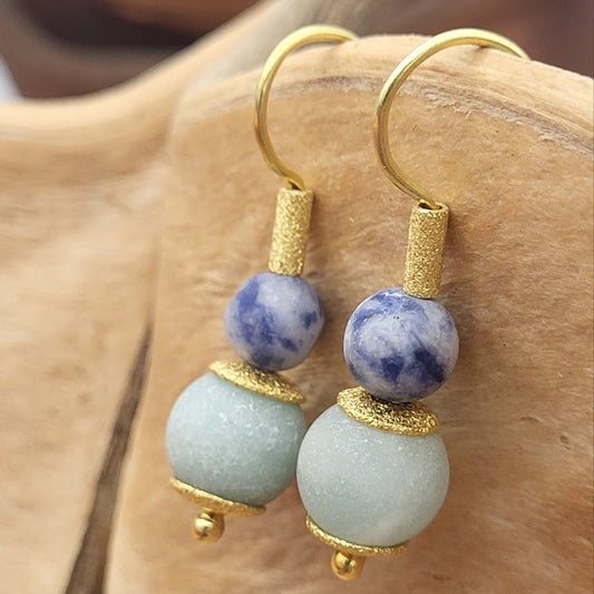 Seashore- Ohrhänger mit Amazonit- und Sodalithperlen