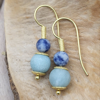 Seashore- Ohrhänger mit Amazonit- und Sodalithperlen